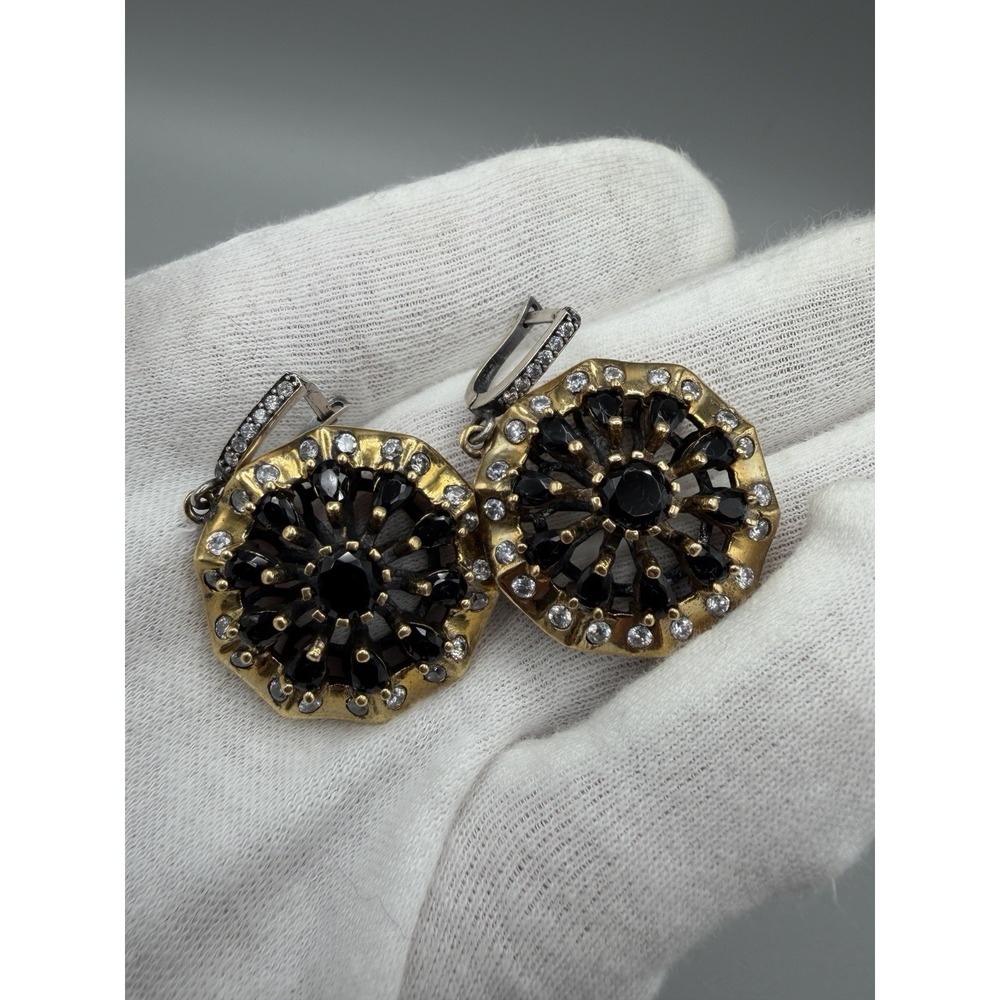 Ottoman Style Turkish Handmade 925 Sterling Silver Gold Plated Drop Earrings